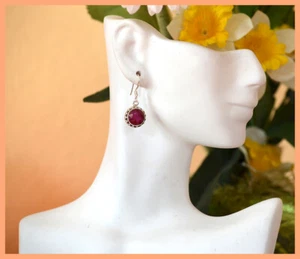 Sterling Silber natürlicher Rubin Edelstein Hänger Tropfen Haken Ohrring Schmuck  - Bild 1 von 4