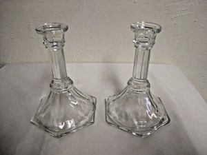 Vintage Crystal Glass Candlestick Holders 6 1/4" EUC 6-sided base - Picture 1 of 5