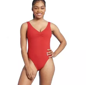 Shade & Shore Women's Textured One Piece Swimsuit - (Red, M (8-10)) - Picture 1 of 2