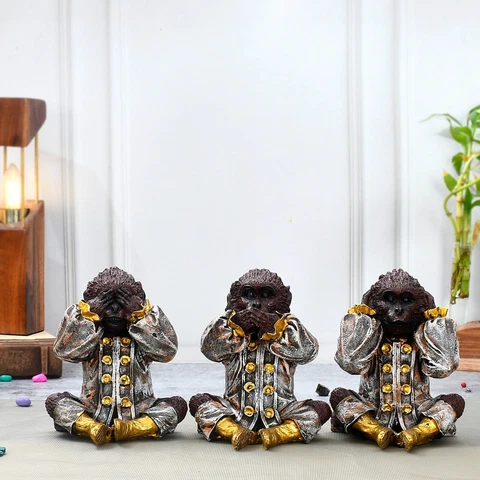 Hand Crafted Antique Finish Set of 3 Monkey for Home Decor/Gifting/Living room Cover