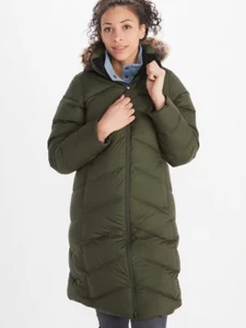 Marmot Montreaux Coat Women's Large Nori Green 700-Down Hooded Full Zip QLW272 - Picture 1 of 10