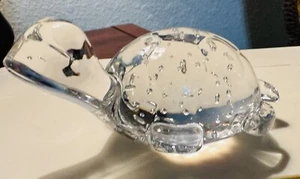 Unmarked Art Clear Glass Turtle With Bullicante Controlled Bubbles Paperweight - Picture 1 of 5