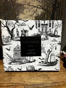 Cynthia Rowley Halloween FULL Haunted Toile Black Goth Sheet Set 4PC VIRAL - Picture 1 of 6