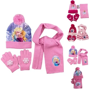 3Pcs Kid Girl Elsa Anna Princess Knit Hat Scarf Gloves Set Winter Beanie Cap - Photo 1/16