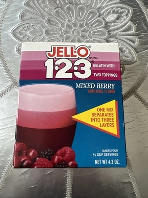 VINTAGE SEALED JELL-O 1.2.3 GELATIN MIXED BERRY - Image 1 of 4