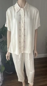 Vintage Victoria's Secret 100% Silk Pajama Set Embroidered Gold Label Sz S - Picture 1 of 16