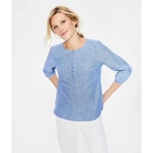 Boden Blue White Stripe 3/4 Sleeve Button Front Tunic Top Women US 10 UK 14 - Picture 1 of 6
