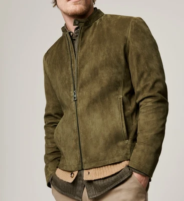 Men Green Pure Suede Leather Jacket Slim Fit Trucker Jacket Custom Size S M L XL - Image 1 of 4