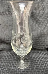VINTAGE ETCHED GLASS FOOTED BUD VASE - FLARED TOP w/FLORAL ETCHING - 10”TALL - Picture 1 of 9