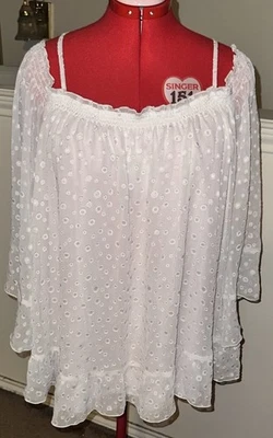 Blusa Top Mujer Lane Bryant 18/20 Blanca Forrada Transparente Nueva Con Etiquetas Elegante Foto 1 de 4