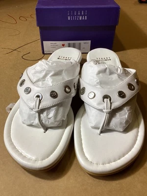 NUEVO STUART WEITZMAN Mujer Blanco Pantorrilla Hold Up Sandalias Slides 9.0 Nuevo en Caja Foto 1 de 4