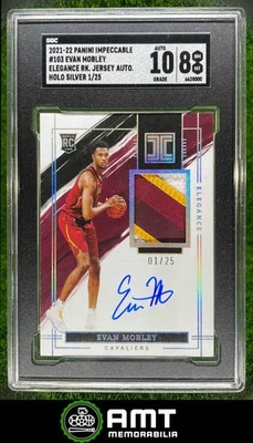2021-22 Panini Impeccable Evan Mobley Holo Silver 1/25 RC Patch SGC 8 Auto 10 - Image 1 of 3