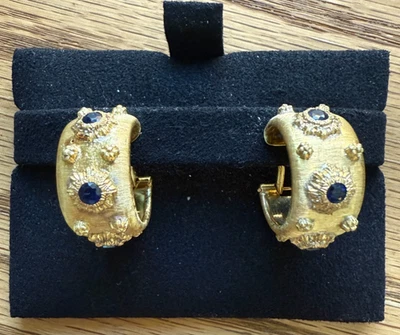 AUTHENTIC Buccellati 18K Yellow Gold and 1 ct TW Sapphire Hoop Earrings - Image 1 of 4