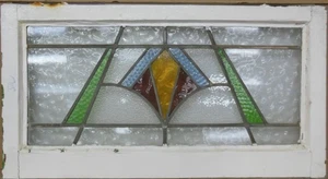 GEOMETRICAL OLD ENGLISH LEADED STAINED GLASS WINDOW TRANSOM 30.5" X 17" - Picture 1 of 3