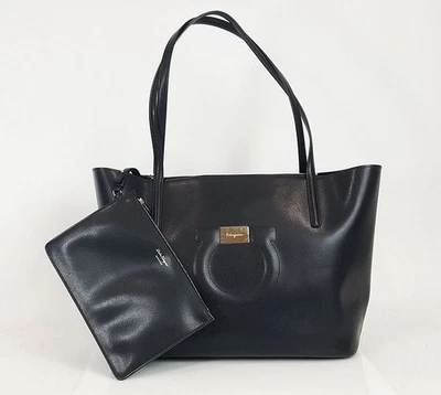 Salvatore Ferragamo Black Calfskin Leather Medium Gancini Tote Bag Handbag - Image 1 of 4