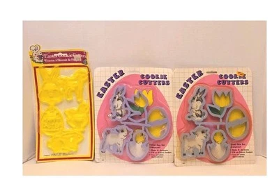 3 cortadores de galletas de plástico de Pascua de colección Amscan conejito huevo cordero pollito sellado nuevo Foto 1 de 4