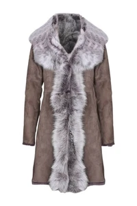 Cappotto donna pelle di pecora tortora scamosciato Toscana pelle shearling trench jacket - Foto 1 di 8