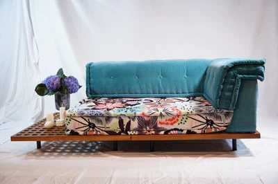 Mah Jong Sofa Couch Long Corner Daybed modular Handmade Upholstered Lounge Bed - Image 1 of 4