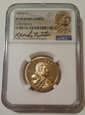 NGC 2005 S Native American Sacagawea Dollar Proof PF70 UC Randy'L Teton Signed - Image 1 of 2