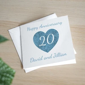 Tarjeta de 20 aniversario de boda de China personalizada hecha a mano corazón brillante - Imagen 1 de 3