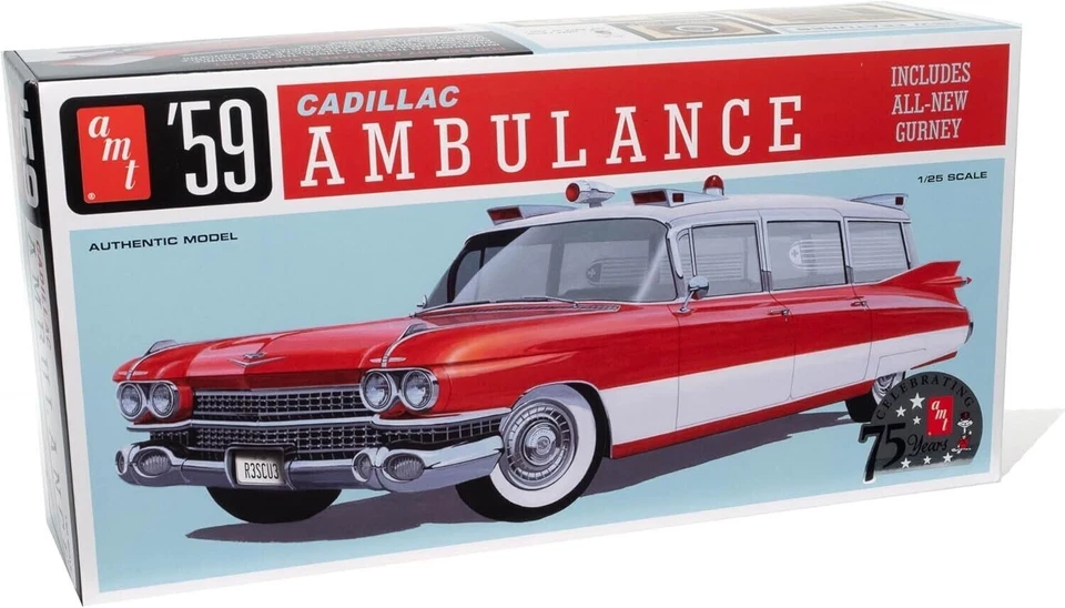 AMT 1/25 1959 Cadillac Ambulance Stretcher Included Plastic Model AMT1395