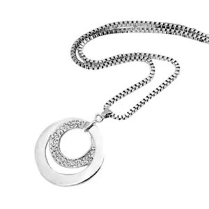 Women Long Chain Crystal Rhinestone Silver Plated Pendant Necklace Gift - Picture 1 of 10