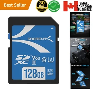 SD Card 128GB V60 UHS II SDXC Class 10 U3 Full HD 8K UHD Shooting - Photo 1 sur 9