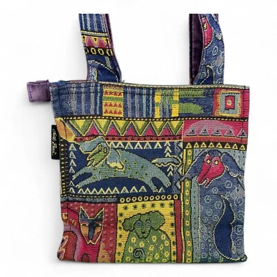 Bolso de Mano Laurel Burch Perro Retazos 2 Correas Rojo Azul Verde Colorido Cremallera Foto 1 de 4