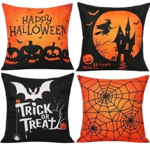 Set Of 4 Halloween Pillow Covers Home Decoration 18"X18" Orange & Black New - Picture 1 of 4