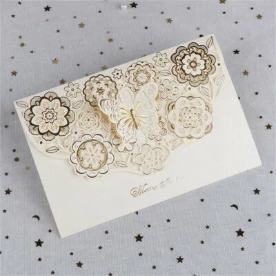 Butterfly Floral Lace Laser Cut Wedding Favors Brithday Party Invitations Cards - Image 1 of 4