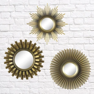 Lightweight Round Sunburst Wall Mirrors Gold Frame Indoor Home Decor 3-Piece - Picture 1 of 12