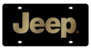 Jeep Logo Lazer-Tag Acrylic License Plate (Gold on Black) - Picture 1 of 2