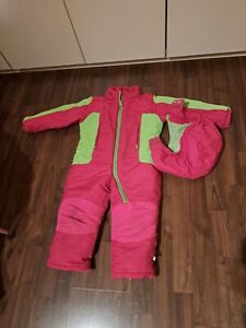 Liegelind Mädchen Winter Overall Schneeanzug pink/grün mit Kapuze Größe 92
