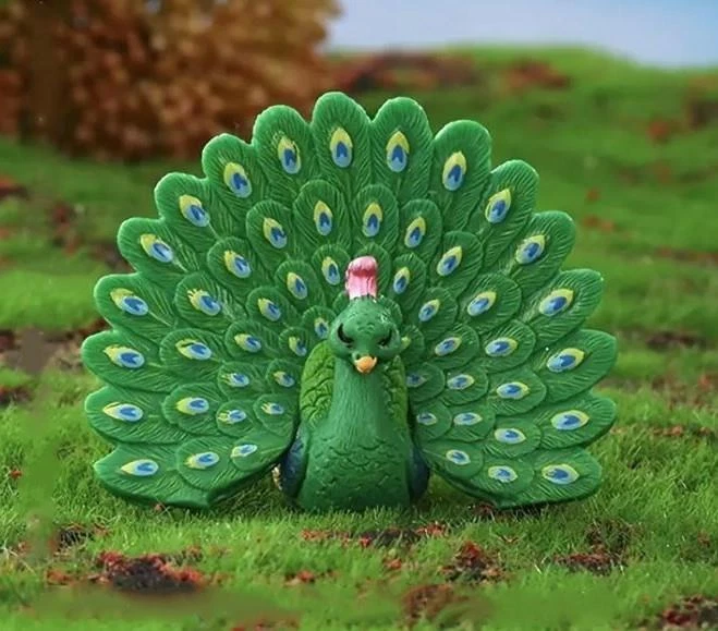 Miniature Fairy Garden Full Feathered Green Plastic Peacock - Buy 3 Save $5 - Image 1 of 1