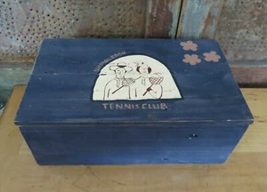 Scatola per mazze da tennis Wimbledon in legno vintage blu ardesia - Foto 1 di 5