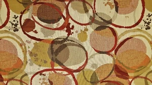 Tela de descuento JACQUARD rojo, topo y naranja quemado dedo pintado círculo Uph - Imagen 1 de 1