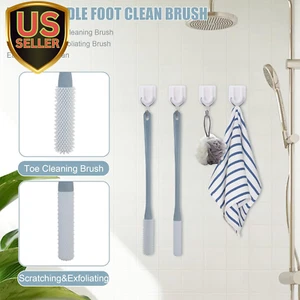 Toe Cleaning Brush 15.7" Foot Scrubber in Shower with Long Handle Silicone Ga... - Picture 1 of 8