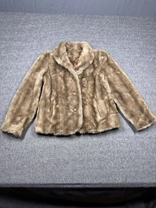 Tissavel France Faux Fur Coat Womens Size 10 Brown Button Shawl Collar Vintage - Picture 1 of 10