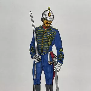ORIGINAL Cox Art Drawing Galloping Guns War French Soldier Military Uniform - Picture 1 of 5