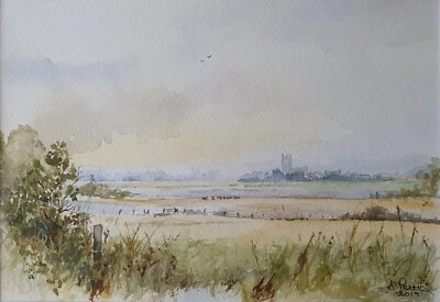 Striking Colourful Landscape Artwork Original Framed Watercolour Painting Gift - Image 1 of 4