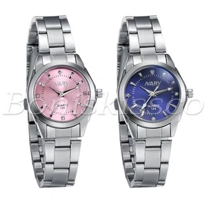 Women Silver Tone Rhinestone Stainless Steel Butterfly Buckle Quartz Wrist Watch - Picture 1 of 14