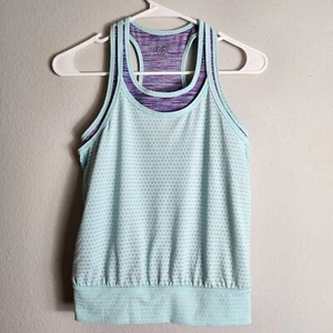Athleta Girl Blue Layered Tank Top w/Attached Sports Bra-Size 12 - Picture 1 of 12