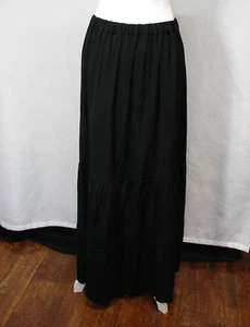 FLAX Black Rayon Crepe Tiered Maxi Skirt Pull On Elastic Waist Sz L Goth Witchy - Bild 1 von 6