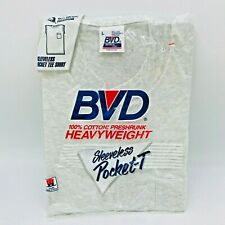 Vintage New BVD Sleeveless Pocket Tee Tshirt 100% Cotton Grey Men's L Muscle Tee