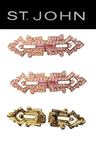 St John Knits (2.5 Inch) Flamingo Pink Hook and Eye Crystal Clasp Shank Buttons - Picture 1 of 1