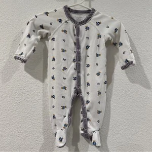 Ralph Lauren Polo Bear Cotton Footed White Striped Logo Coverall Size 3 Months - Picture 1 of 15