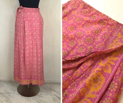 Maxi falda envolvente vintage años 70 India dorada floral retro grande boho Foto 1 de 4