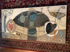 RARE EARLY LIDIA SIMEONOVA ACRYLIC ABSTRACT PAINTING ON BOARD SIGNED