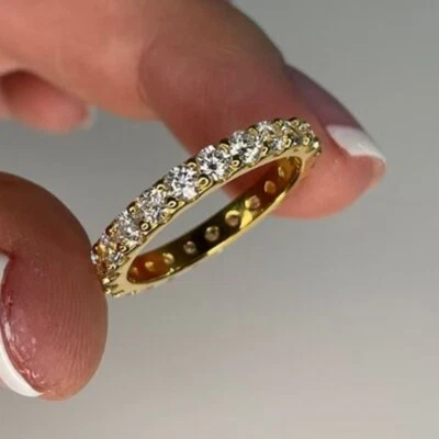 Moissanite 2Ct Round Cut Full Eternity Wedding Band Ring 14K Yellow Gold Plated - Image 1 of 4