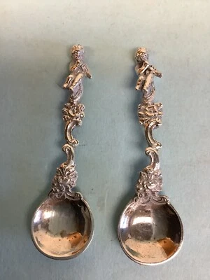 Pair of Continental (800) Silver Salt Spoons 2 1/2” L - Изображение 1 из 3